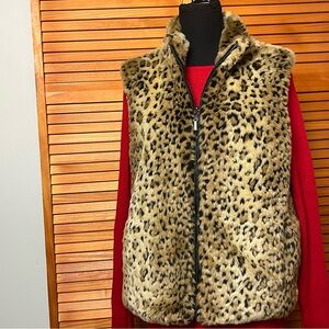 Leopard Print Faux Fur Vest with Zip